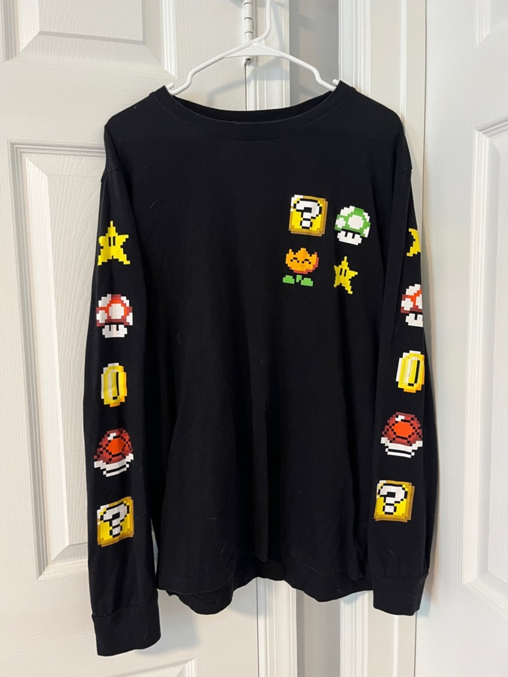 Nintendo Black Long Sleeve Super Mario Pixel Icon Shirt